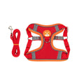 Adjustable dog harness in purple, blue, orange, red, brown or green with chest strap attachment