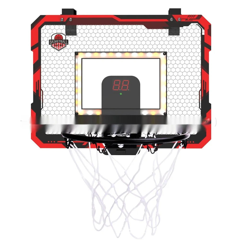 Red folding basketball frame with 400x300mm panels, 25cm frame height, and suction cup installation for indoor use