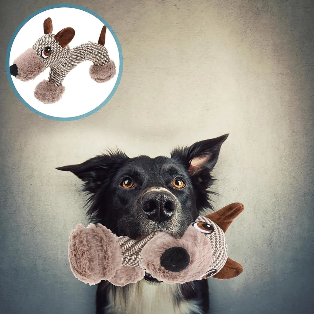 Large dog squeaky plush toy with cotton-reinforced construction for medium to large breed dogs