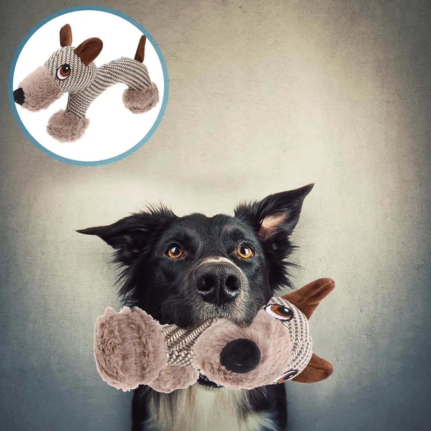 Large dog squeaky plush toy with cotton-reinforced construction for medium to large breed dogs