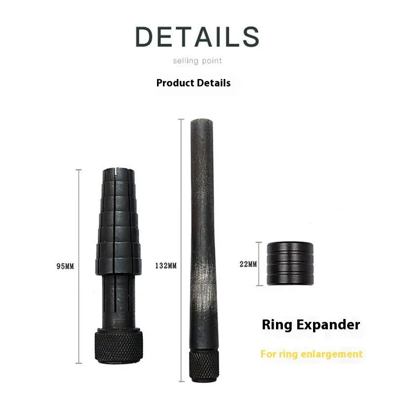 Professional plastic ring expansion tool for jewellery size adjustment with silver or black finish