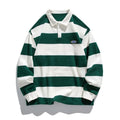Striped Hong Kong style pearl cotton polo shirt with sweater lapel in loose fit for autumn wear