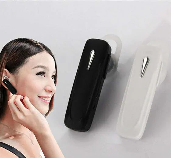M163 Bluetooth car headset in black or white with call and music control buttons for hands-free driving