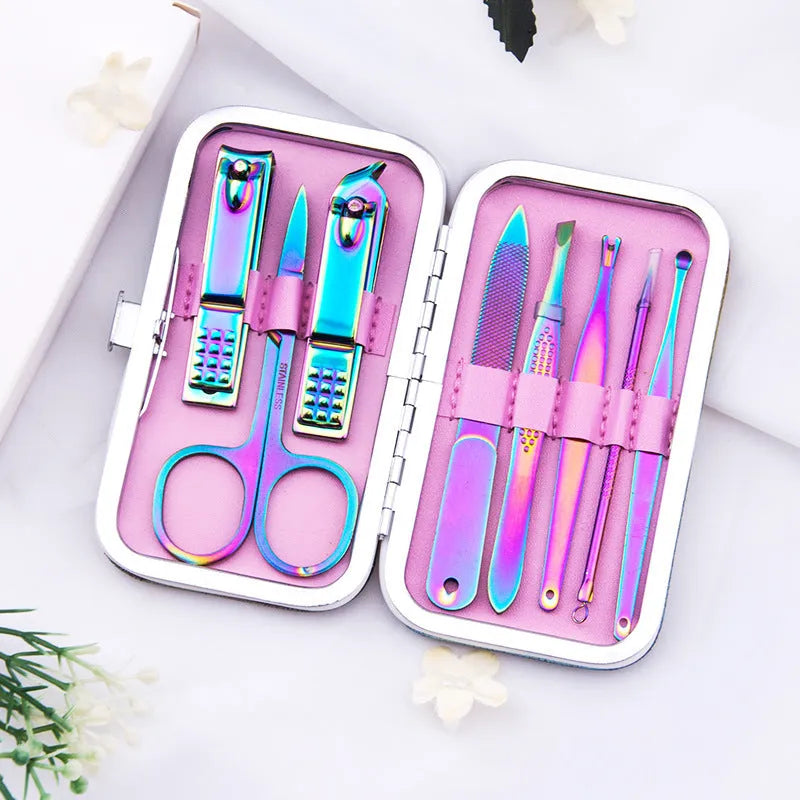 8-piece stainless steel nail clippers set with custom logo option and colour variant for nail care