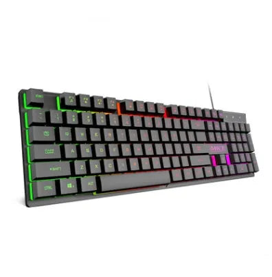 Black USB wired gaming keyboard with luminous backlighting and frosted keycaps showing 1.3 metre cable