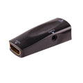 Black HDMI to VGA plug adapter showing male HDMI connector and female VGA port.