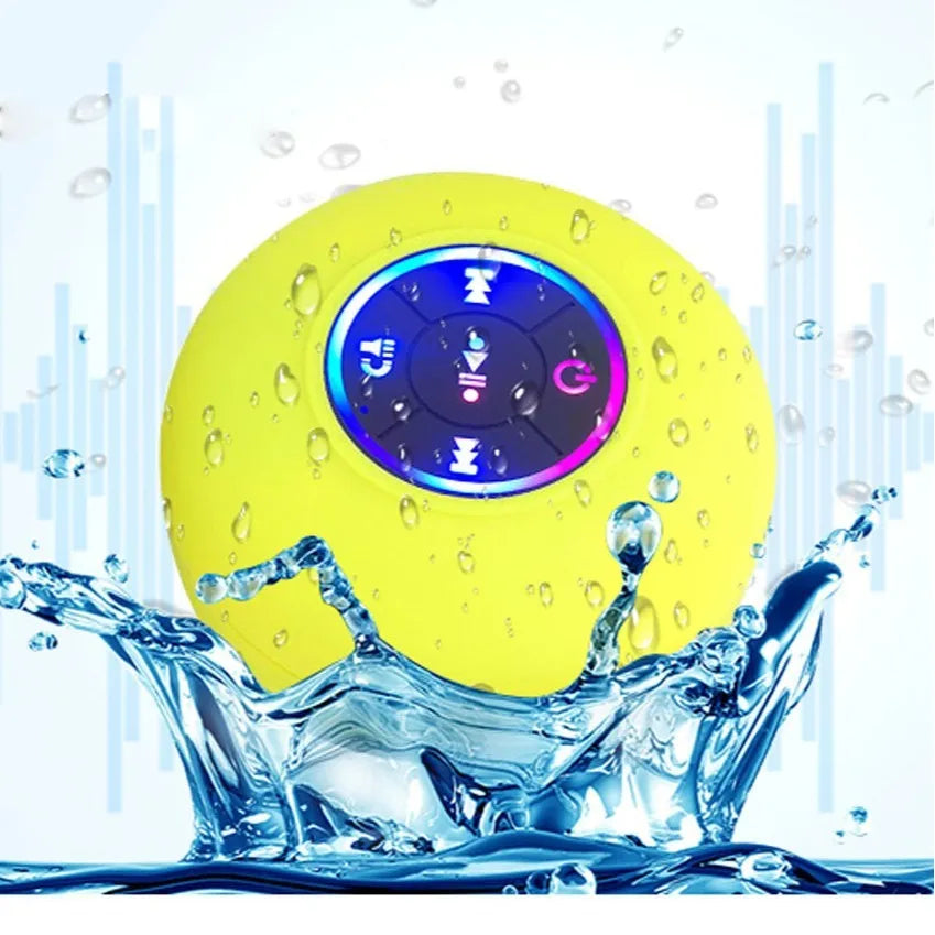 Large suction cup waterproof Bluetooth audio speaker with integrated lighting in multiple colour options