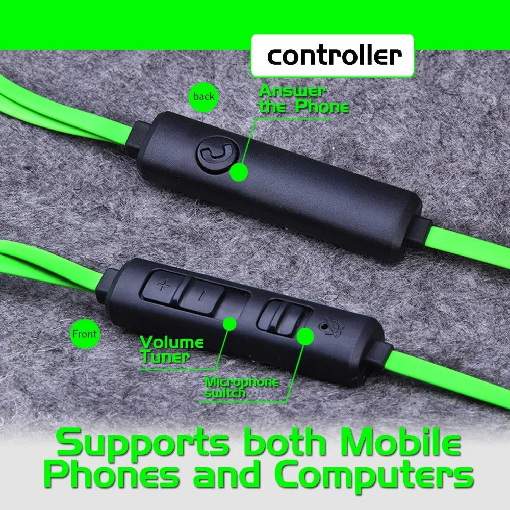 Shuangmai wired in-ear gaming headset with 1.5cm cable in black, green, and red colour options
