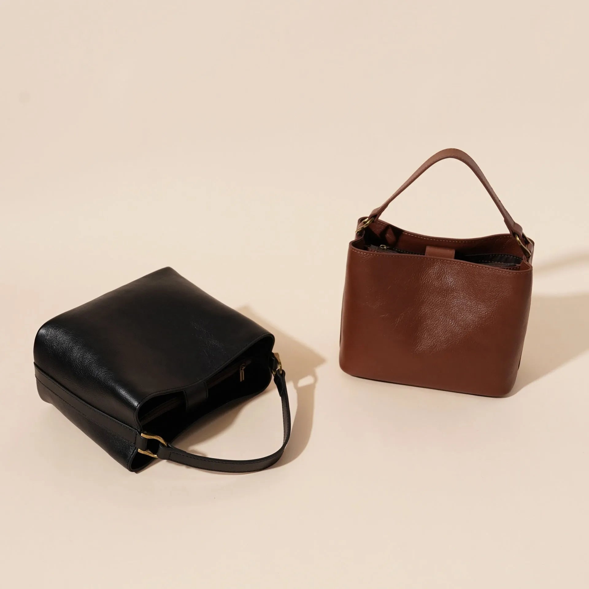 Sugar Brown genuine cowhide leather women's vintage casual shoulder handbag with square shape and sewing thread detailing