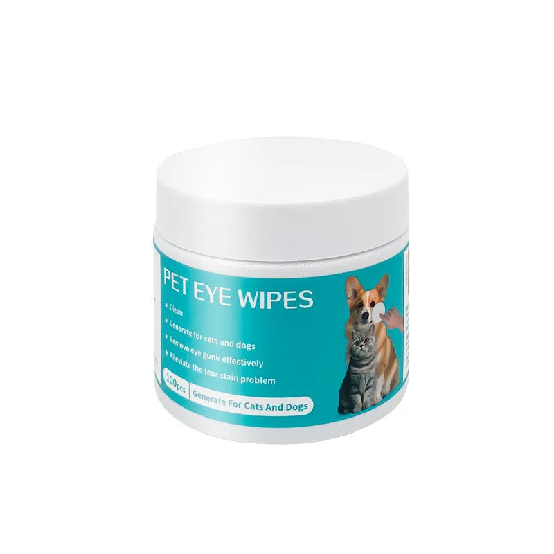 Canister of 100 pet disposable eye cleaning wipes with aloe vera and chamomile extract