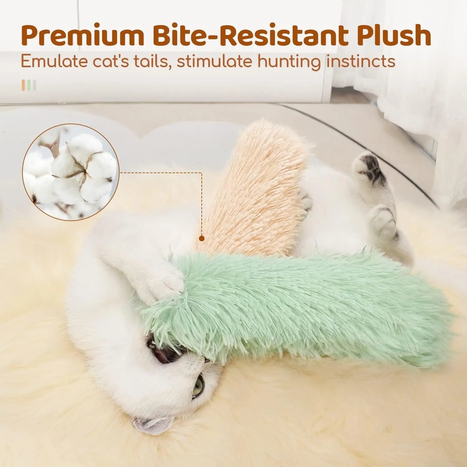 27cm by 10cm plush cat toy pillow in blue, green, pink, or white colour options
