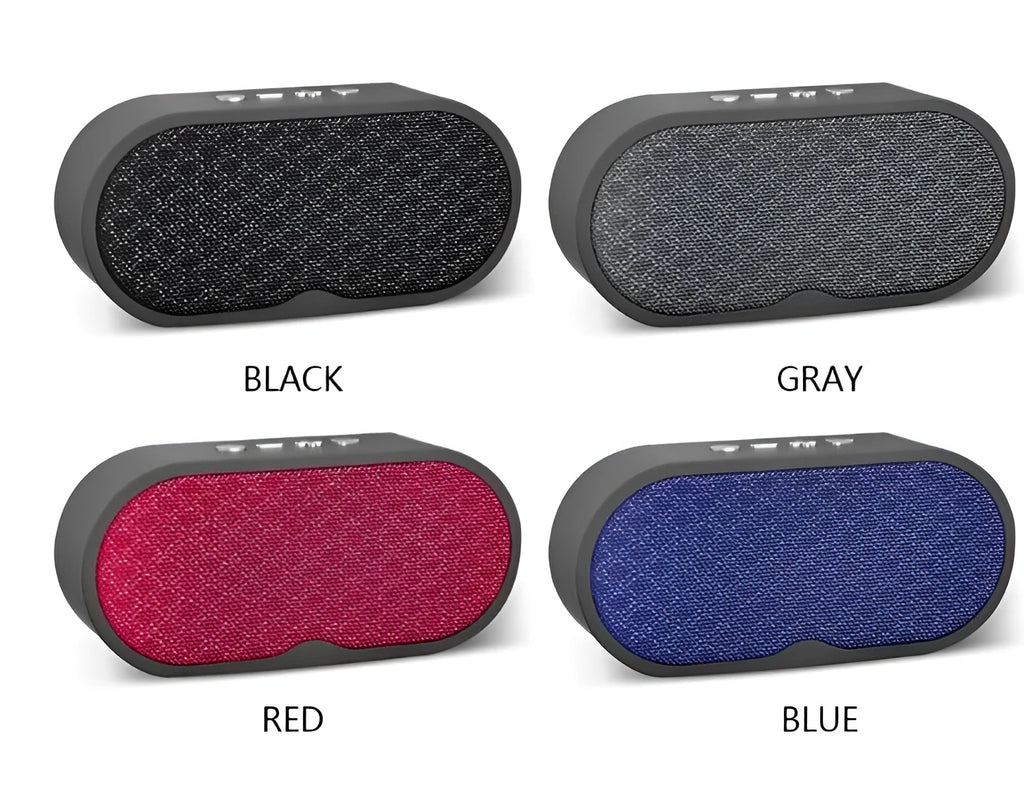 Grey Bluetooth wireless speaker with HD microphone, TF card slot, and USB input on plastic casing
