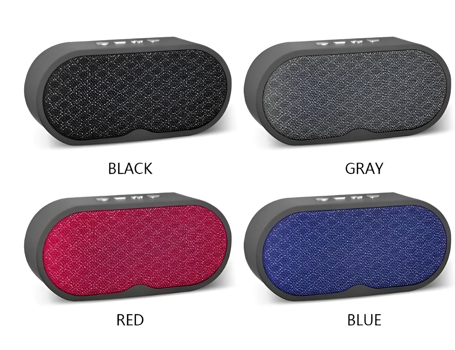 Grey Bluetooth wireless speaker with HD microphone, TF card slot, and USB input on plastic casing