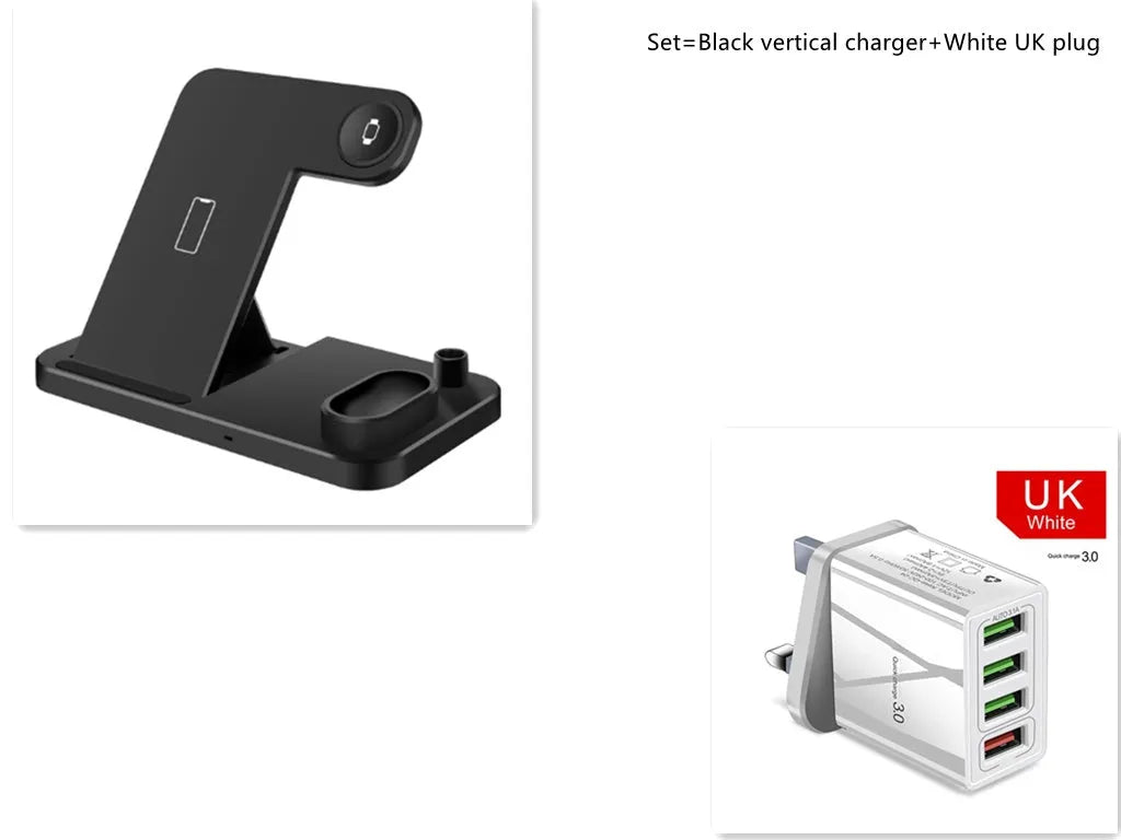 4-in-1 wireless charging station with adjustable magnetic plate, charging phone, Apple Watch, AirPods, and Apple Pencil