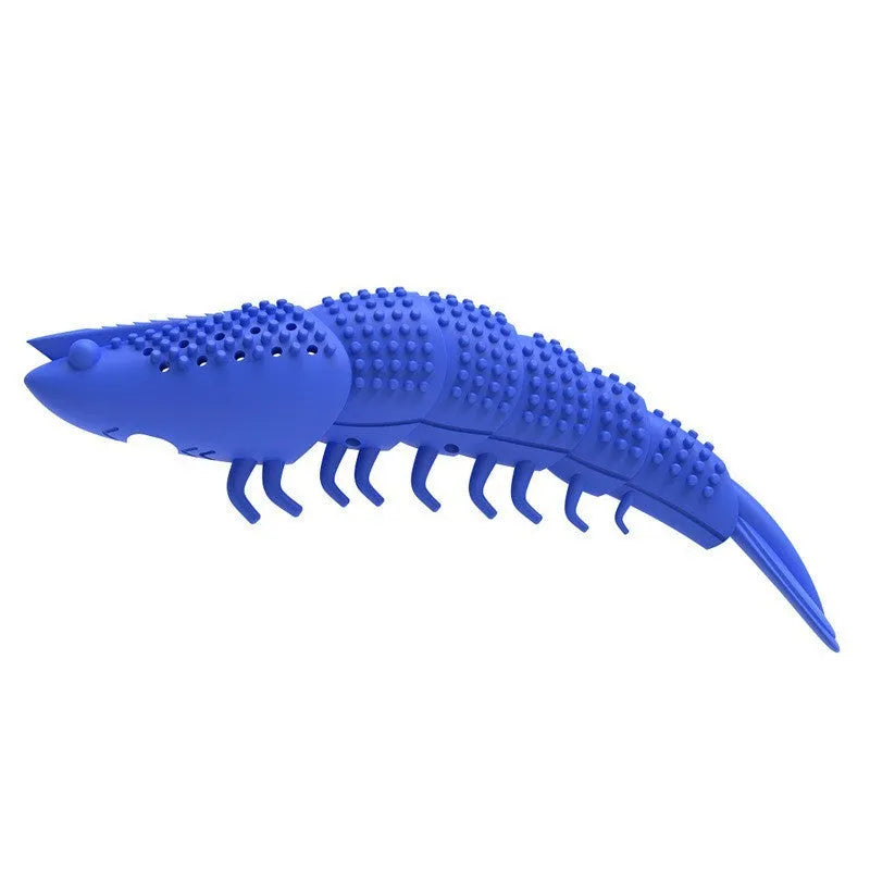 Blue hard rubber cat chew toy with textured surface for dental care during play
