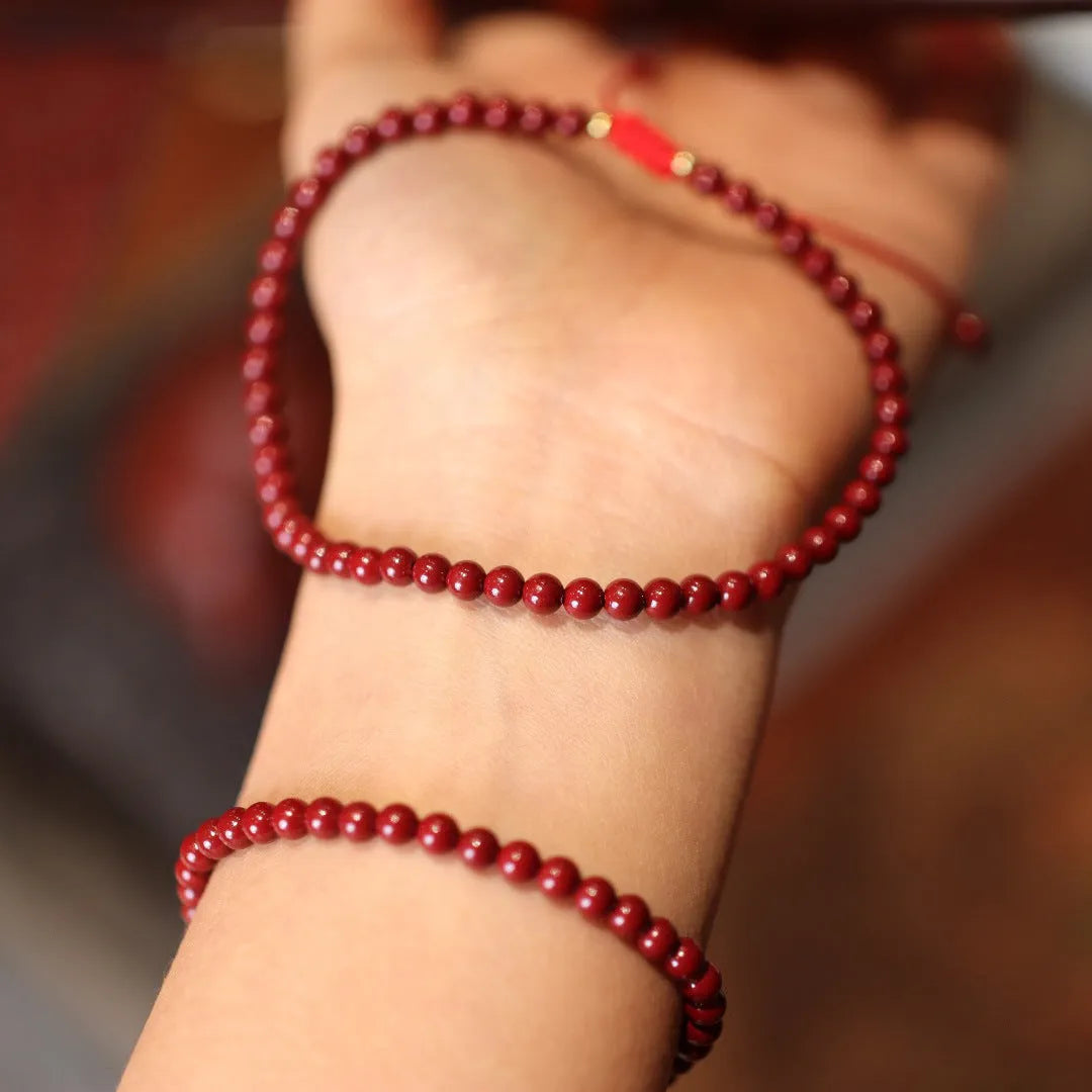 Geometric purple gold sand cinnabar bracelet with Chinese auspicious patterns