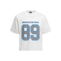 Alphanumeric Printing loose-fitting casual t-shirt in black or white colour, sizes M L XL, polyester fibre blend fabric
