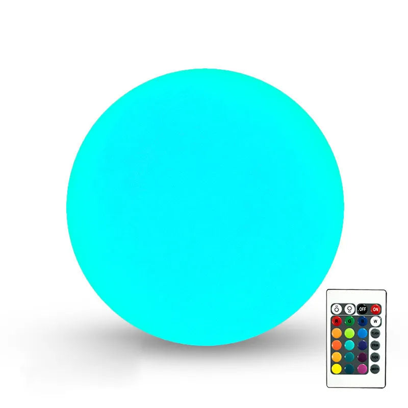 LED luminous ball floor lamp with remote control showing multiple colour options for outdoor landscape lighting