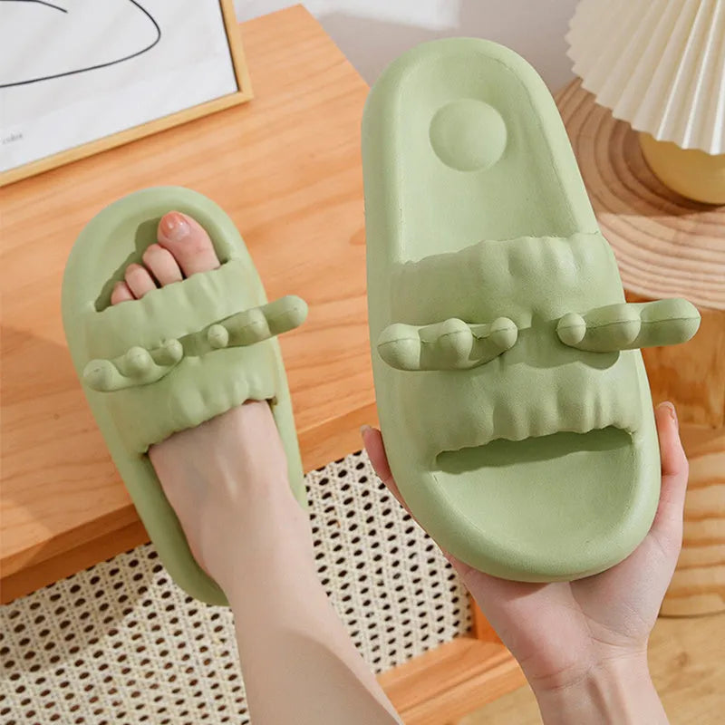 Deer horn pattern flip flop slippers with hollow-out EVA upper and GOOD YEAR non-slip soles in light yellow colour