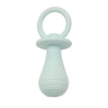 A green TPR rubber pet pacifier chew toy with a squeaker for puppies and kittens.