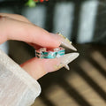 Mint green enamel eight-point asterism ring with irregular folding copper design