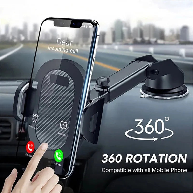 Black car phone holder with adjustable clamp for phones 4.0-7.0 inches wide
