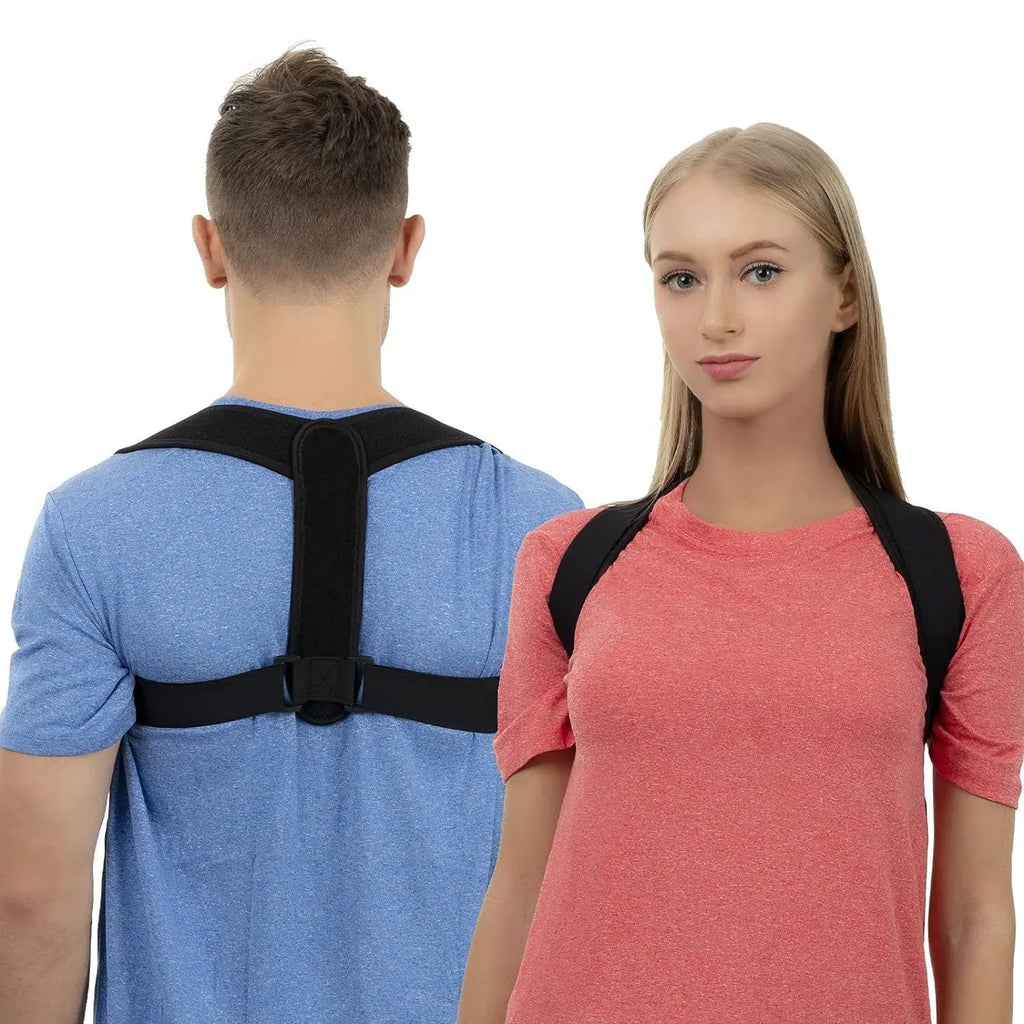 Black adjustable posture correction strap with hook-and-loop closure