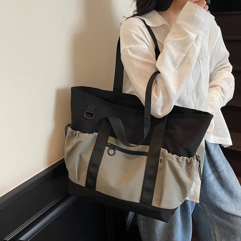 Women's lightweight oxford cloth travel bag with letter pattern in black, grey or green