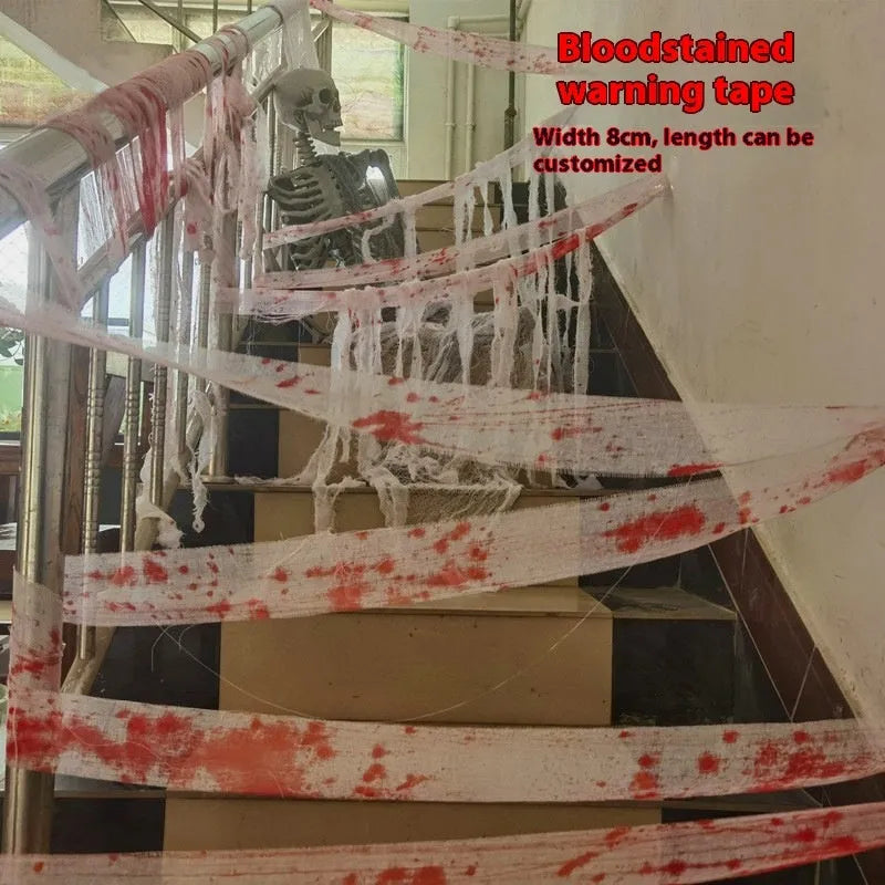 Halloween bloody horror dyed gauze bandage showing 8cm width and polyester texture