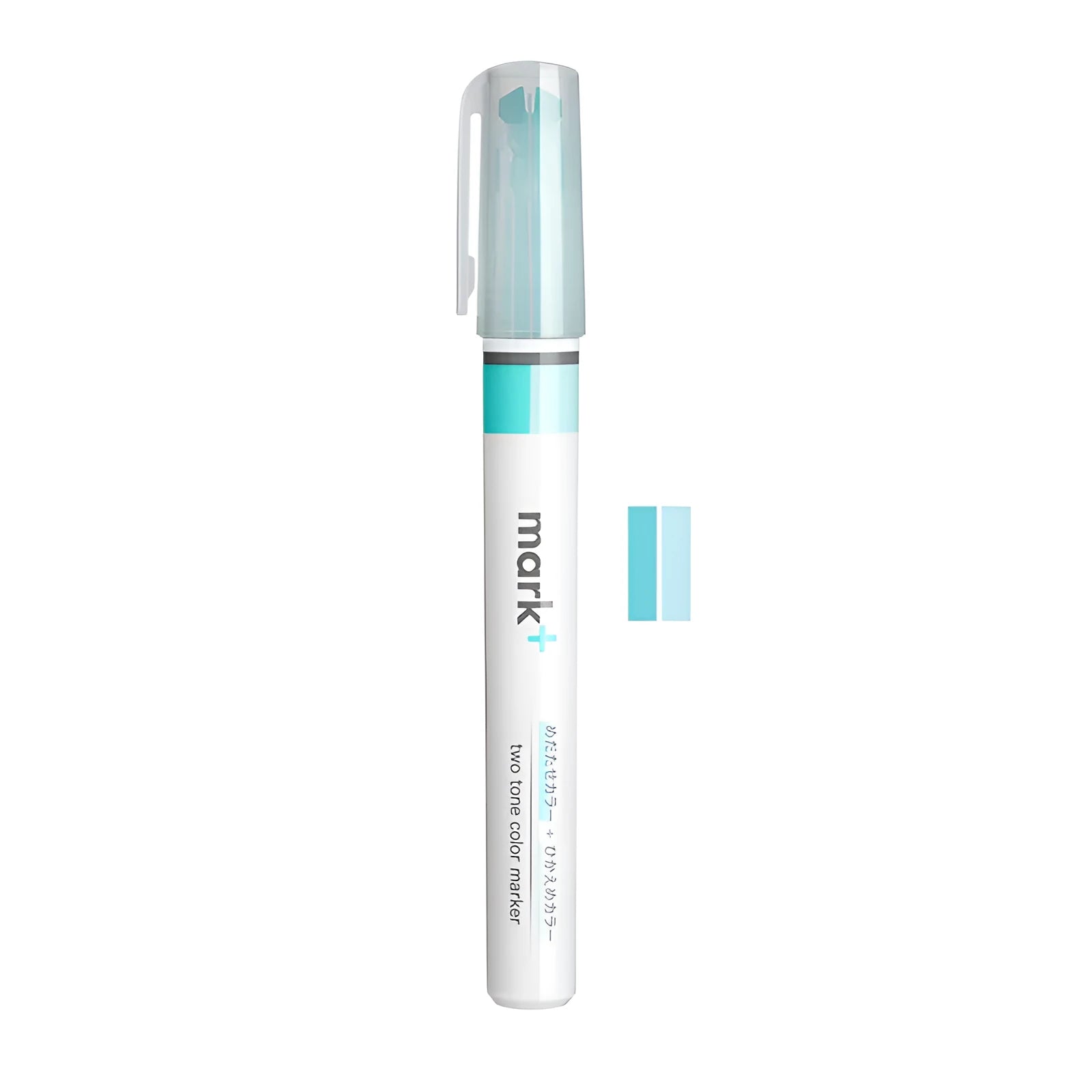 Set of six Mark+ series fibre-tipped marker pens in green, grey blue, grey pink, grey yellow, pink, and yellow.