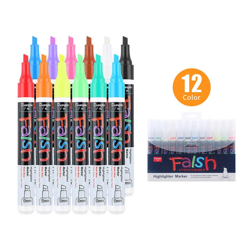 Electronic fluorescent plate highlighter with 6mm tip, pressure valve design, and erasable ink for 300-metre drawing on boards