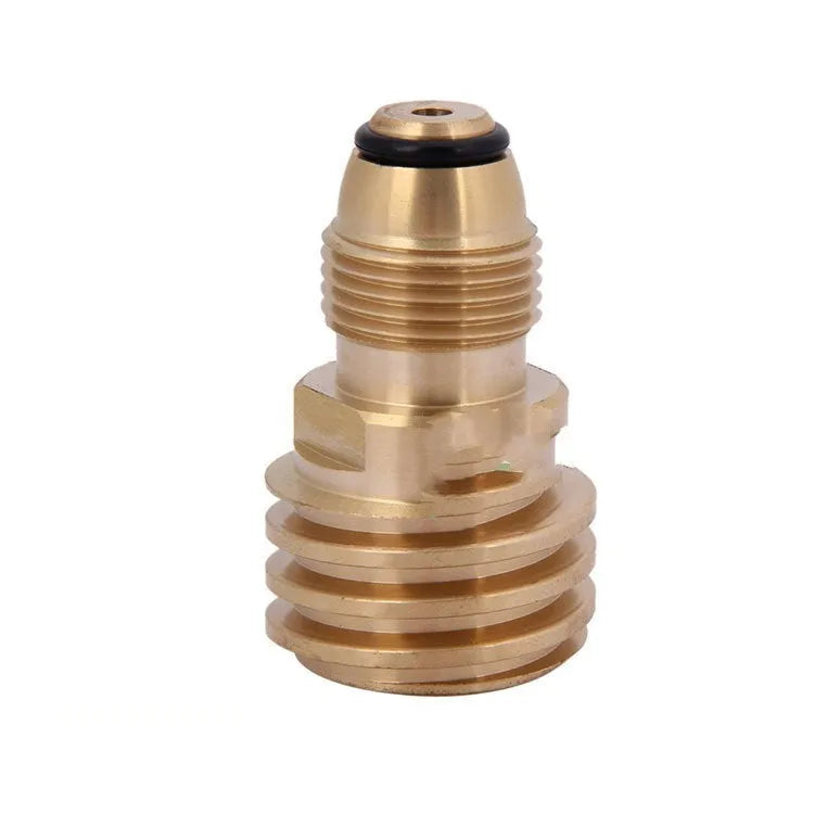 Gold-coloured brass gas adapter with 7mm diameter and internal thread for brazier connections