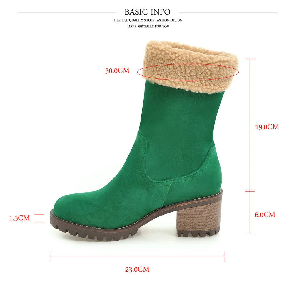 Men's snow boots with thick rubber sole and plush lining in black, grey, green, or orange