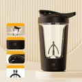 Black electric protein shaker bottle with 400ml capacity and charging cable