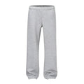 Men's grey straight-leg cotton trousers with elasticated waistband and loose casual fit