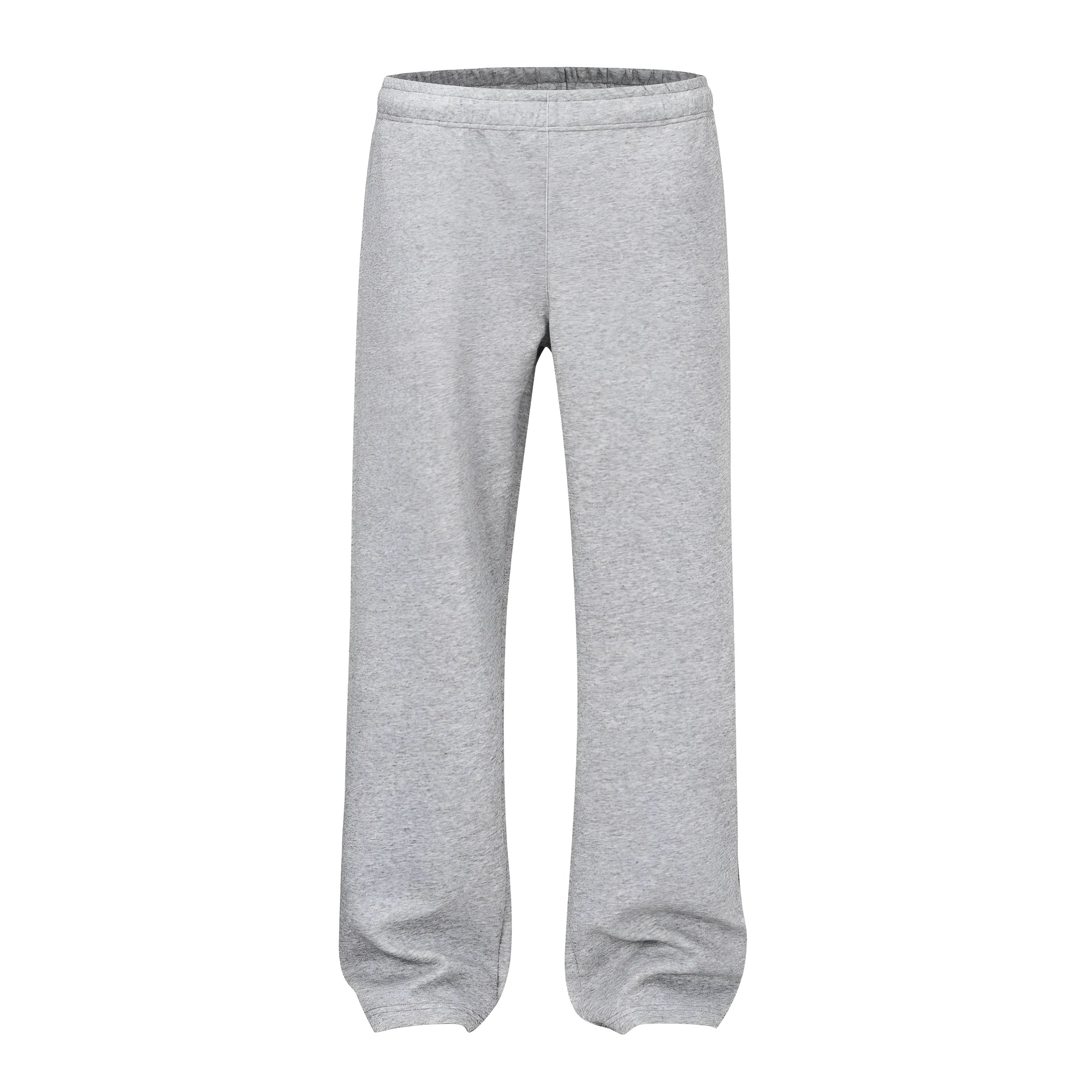 Men's grey straight-leg cotton trousers with elasticated waistband and loose casual fit
