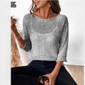 Women's knitted off-shoulder top with 3D pattern and 3/4 sleeves in matcha green colour