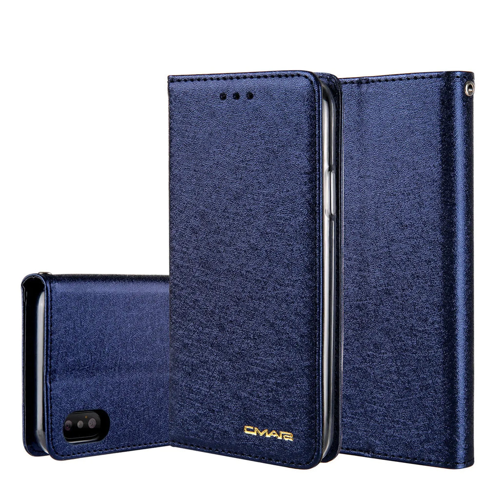 PU leather flip phone case with card slots for Apple iPhone in multiple colour options