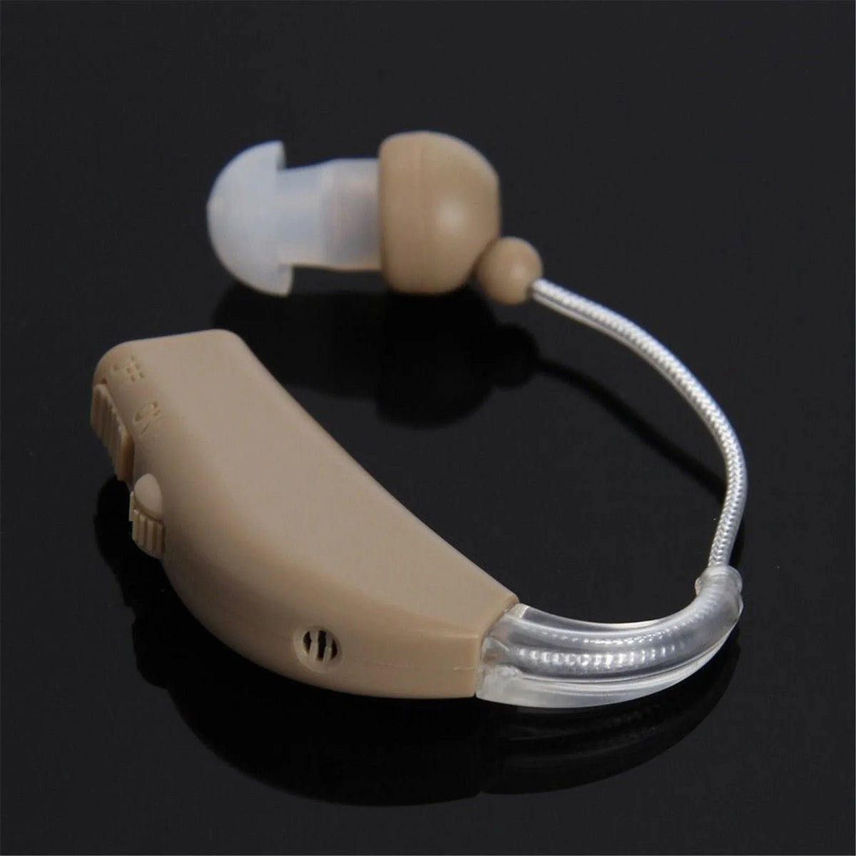 Rechargeable digital behind-the-ear hearing aid device with plastic casing