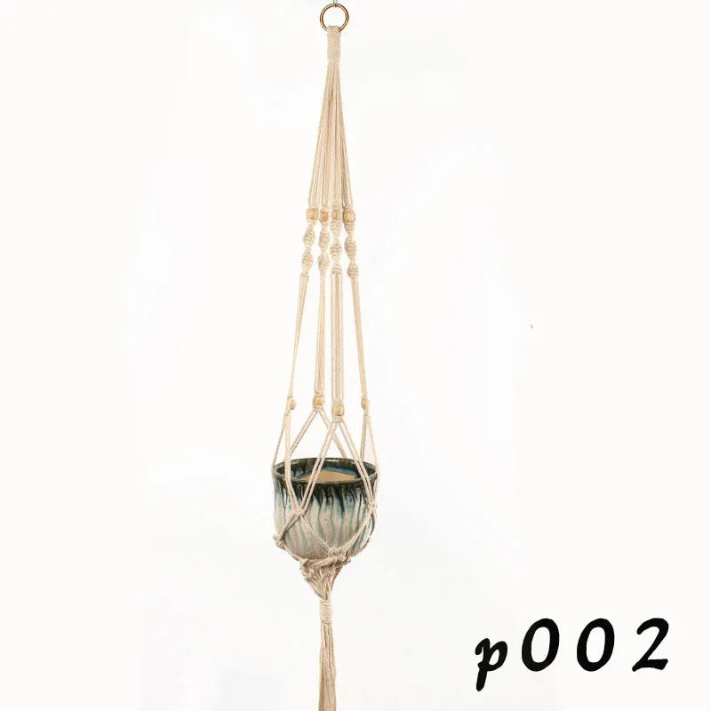 Woven wire plant hanger made from cotton rope in European village style, suitable for desktop or wall mounting