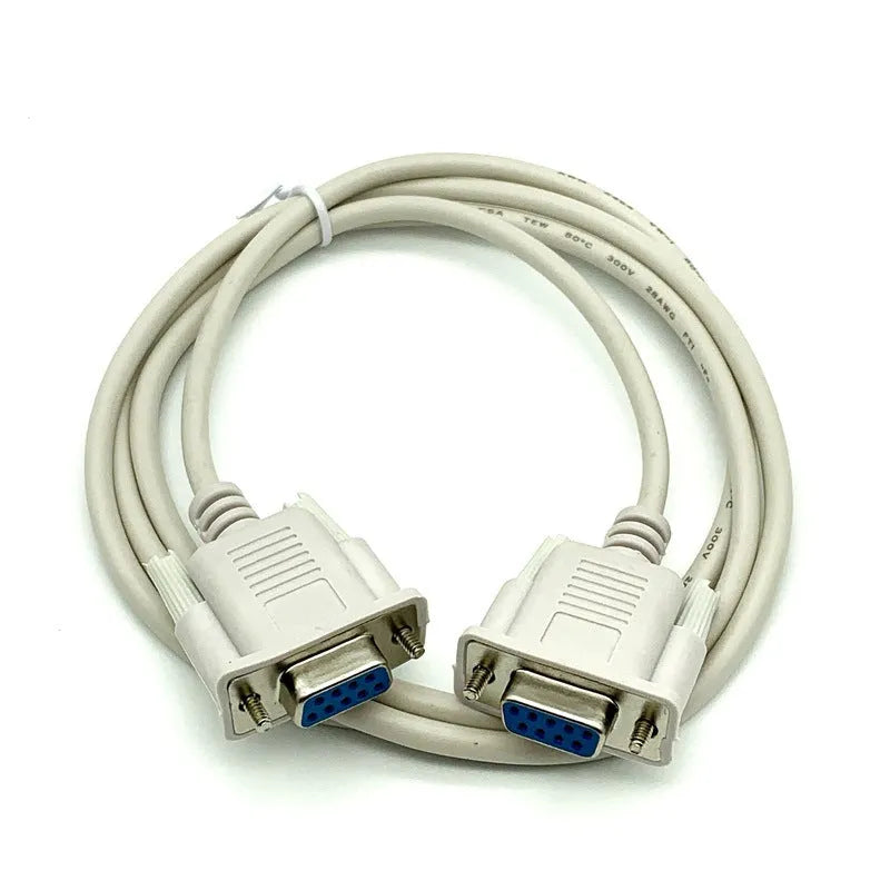 Female to female DB9 RS232 serial cable with milky white jacket and 1.5m length