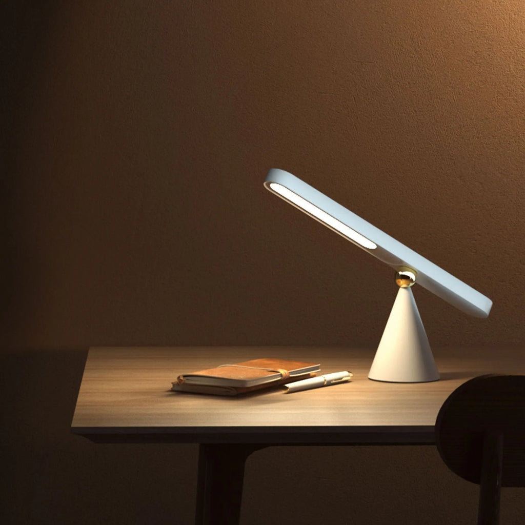 Geometric desk lamp with magnetic suction base and touch control in white or khaki colour