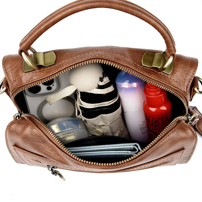 Women's soft PU crossbody bag with sandwich pocket in retro style, horizontal square shape, shown in grey colour