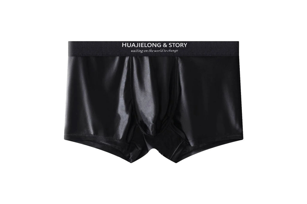 Men's light grey ice silk traceless underwear laid flat, showing mid-rise waistband.