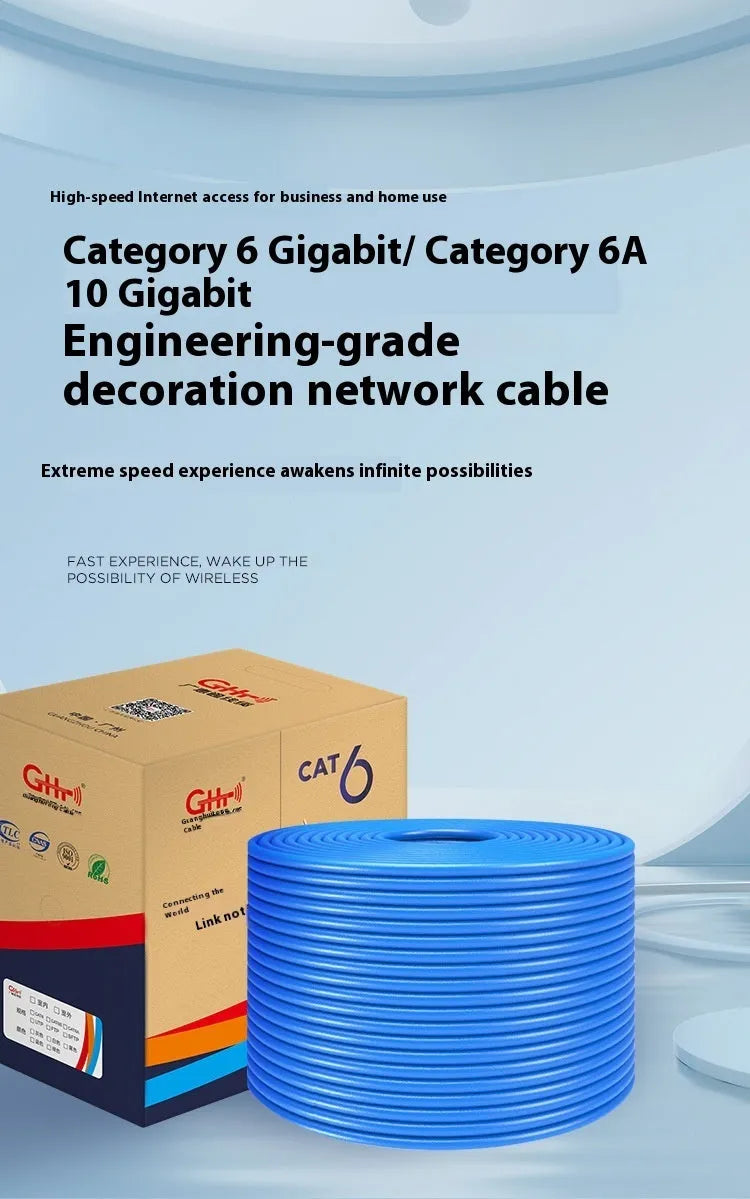 305-metre roll of blue Cat6a network cable with oxygen-free copper conductors for 10-gigabit ethernet