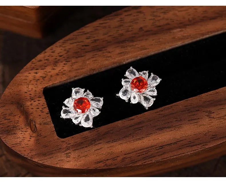 Retro women's earrings in pigeon red with U-shaped geometric design made from 925 silver
