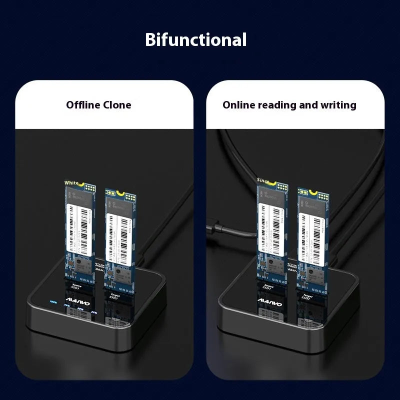 MAIWO K3016 M2 solid state hard disk dock with cables and adapter for SATA and NVMe drive cloning
