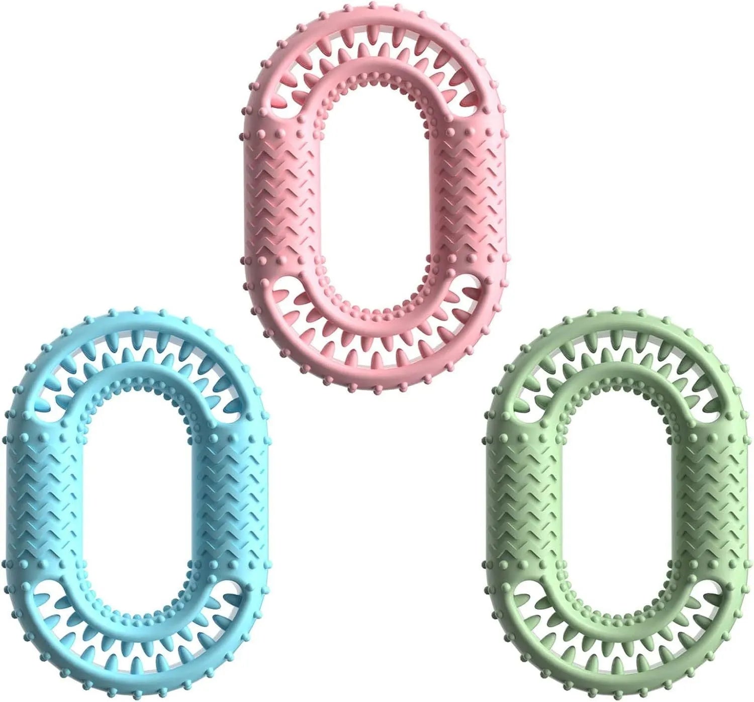 Blue O-ring shape pet toy for dog chewing teeth, measuring 12.5cm by 8.6cm, on a white background