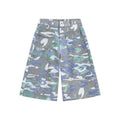 Camouflage colour denim cropped trousers with straight-leg cut and zipper fly, shown in size L for summer workwear.