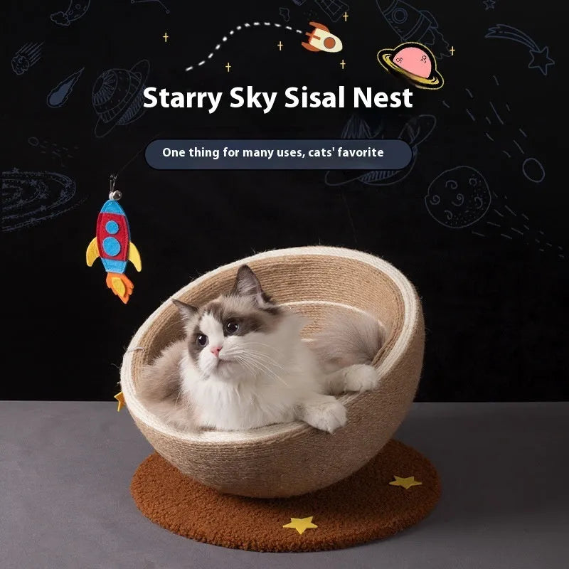 Large integrated cat scratching basin nest with sisal hemp rope surface and flannel fabric lining